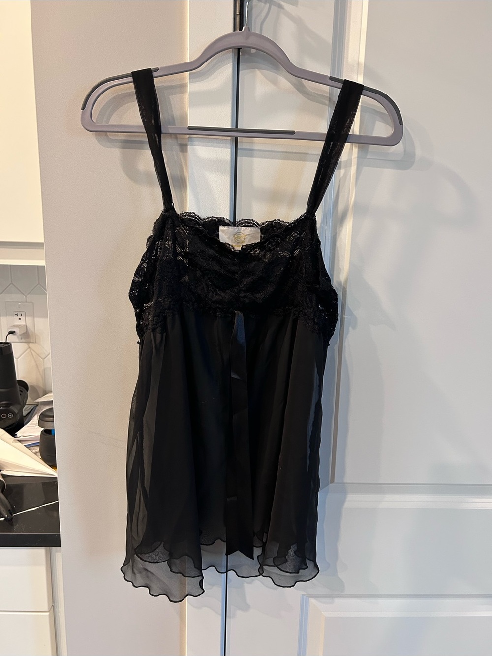 Undercover Wear Black Lace Chiffon Babydoll Camisole Top Lingerie Mesh Romantic